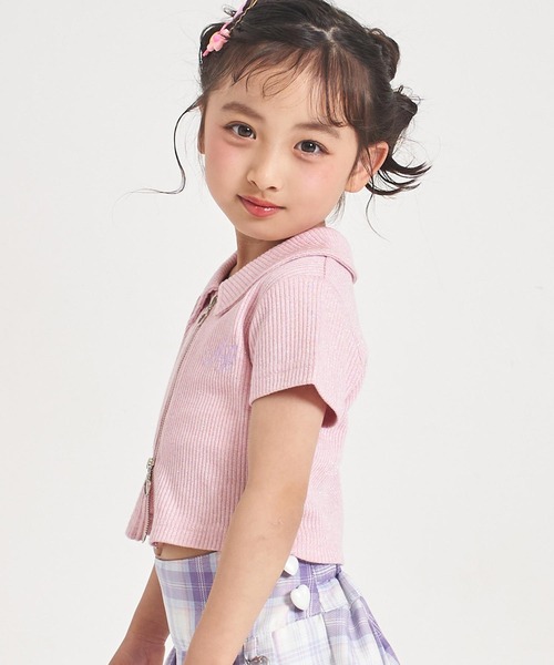 ANAP kids(アナップキッズ)の「ダブルジップ ラメリブ トップス(Tシャツ/カットソー・キッズ・ピンク/ライトブルー/ホワイト・110/120/130)」の12枚目の写真