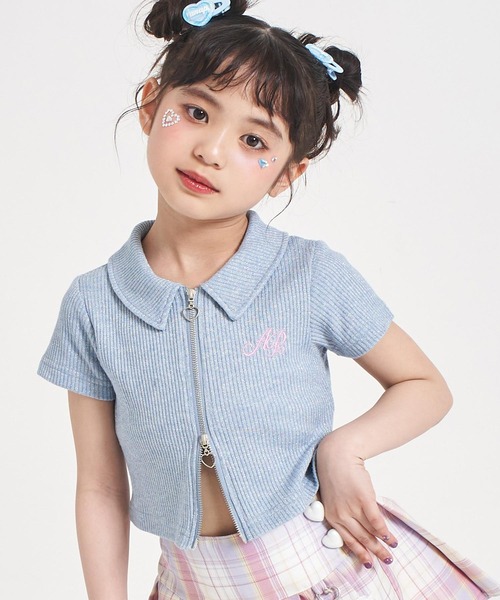 ANAP kids(アナップキッズ)の「ダブルジップ ラメリブ トップス(Tシャツ/カットソー・キッズ・ピンク/ライトブルー/ホワイト・110/120/130)」の17枚目の写真