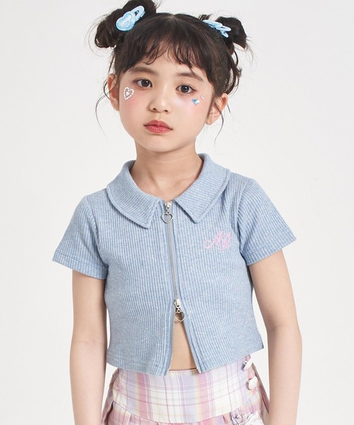 ANAP kids(アナップキッズ)の「ダブルジップ ラメリブ トップス(Tシャツ/カットソー・キッズ・ピンク/ライトブルー/ホワイト・110/120/130)」の18枚目の写真