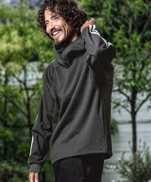 DECEMBERMAY フード付きパーカー オリーブグリーン/ブラック mpa4156-Ponte Jersey Side Line 2B Pullover Hoodie プルオーバー