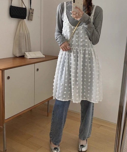 Miniministore(ミニミニストア)の「ドット柄チュールキャミチュニック 韓国風(キャミソール・レディース・ブラック/ホワイト・FREE)」の22枚目の写真
