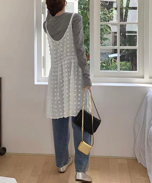 Miniministore(ミニミニストア)の「ドット柄チュールキャミチュニック 韓国風(キャミソール・レディース・ブラック/ホワイト・FREE)」の13枚目の写真