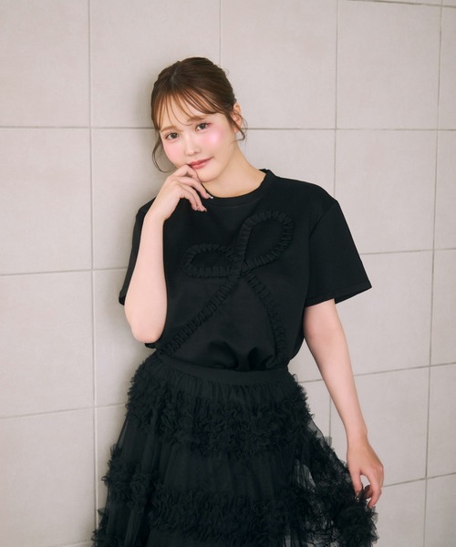 miune(ミューヌ)の「フリルリボンモチーフTシャツ(Tシャツ/カットソー・レディース・ラベンダー/ピンク/ホワイト/ブラック/ブルー・FREE)」の22枚目の写真