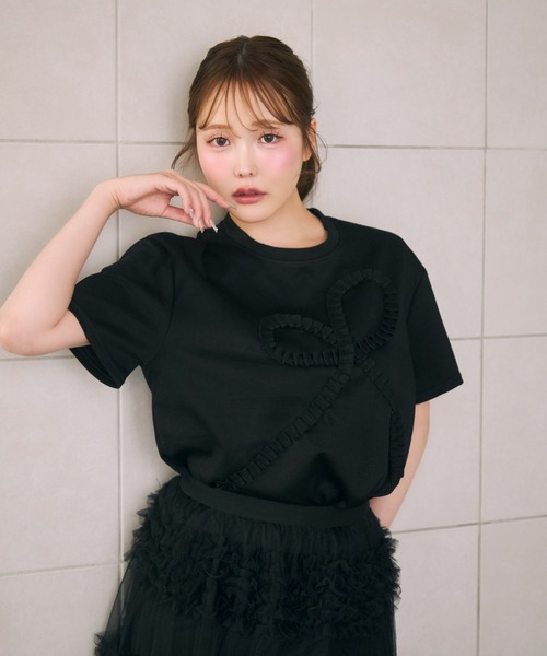 miune(ミューヌ)の「フリルリボンモチーフTシャツ(Tシャツ/カットソー・レディース・ラベンダー/ピンク/ホワイト/ブラック/ブルー・FREE)」の21枚目の写真