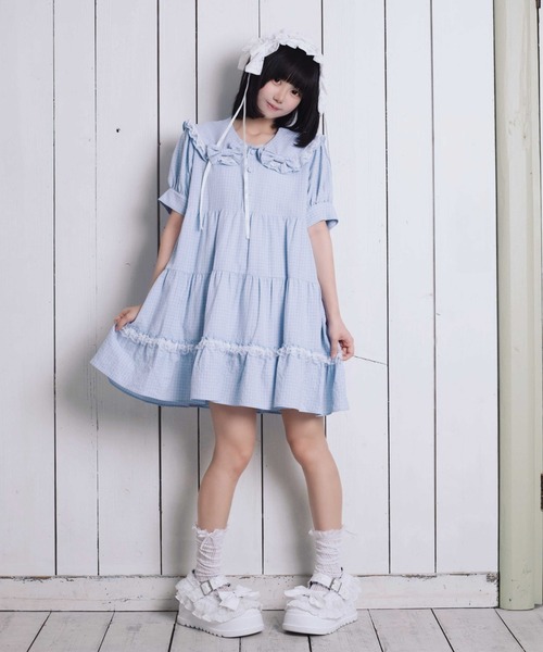 Whinny（ホワイニー）の「Whinny/秘密のまほうわんぴっぴ（ワンピース・レディース・サックスブルー/ブラック・FREE）」の4枚目の写真