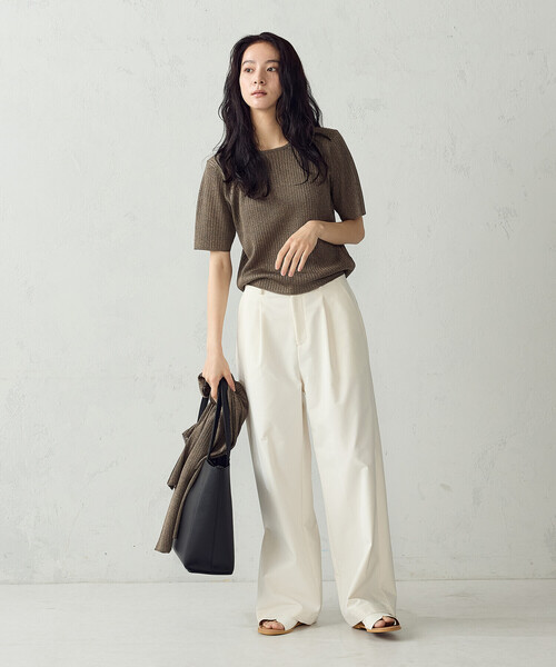COMME CA ISM(コムサイズム)の「シアーリブ 5分袖ニット(ニット/セーター・レディース・ブルー/ブラウン・LARGE/MEDIUM)」の4枚目の写真