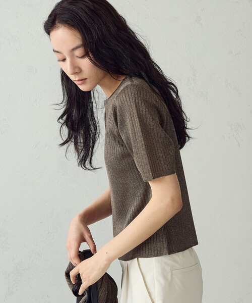 COMME CA ISM(コムサイズム)の「シアーリブ 5分袖ニット(ニット/セーター・レディース・ブルー/ブラウン・LARGE/MEDIUM)」の8枚目の写真