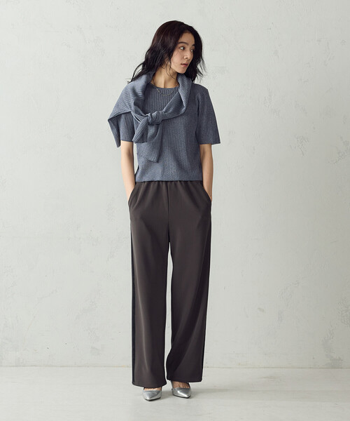 COMME CA ISM(コムサイズム)の「シアーリブ 5分袖ニット(ニット/セーター・レディース・ブルー/ブラウン・LARGE/MEDIUM)」の9枚目の写真