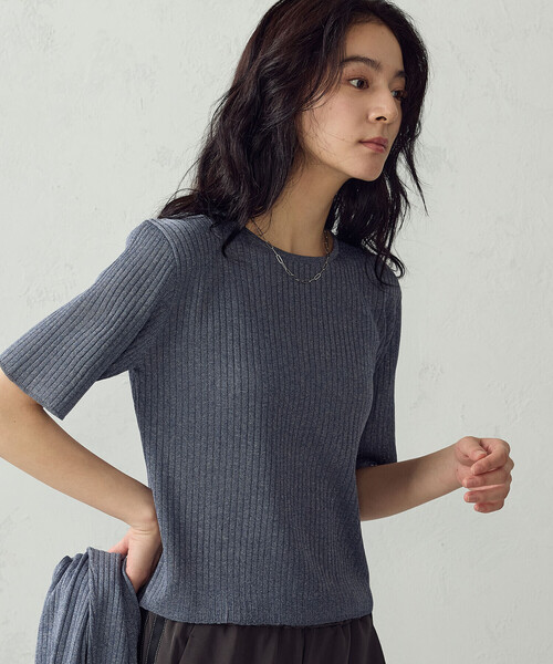 COMME CA ISM(コムサイズム)の「シアーリブ 5分袖ニット(ニット/セーター・レディース・ブルー/ブラウン・LARGE/MEDIUM)」の12枚目の写真