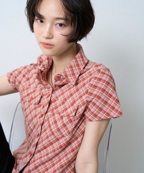 NUJOH(ヌゾ)の「Vintage Check Slim Shirt / ヴィンテージチェックスリムシャツ(シャツ/ブラウス・レディース・ブルー/ブラック/レッド・FREE)」の1枚目の写真