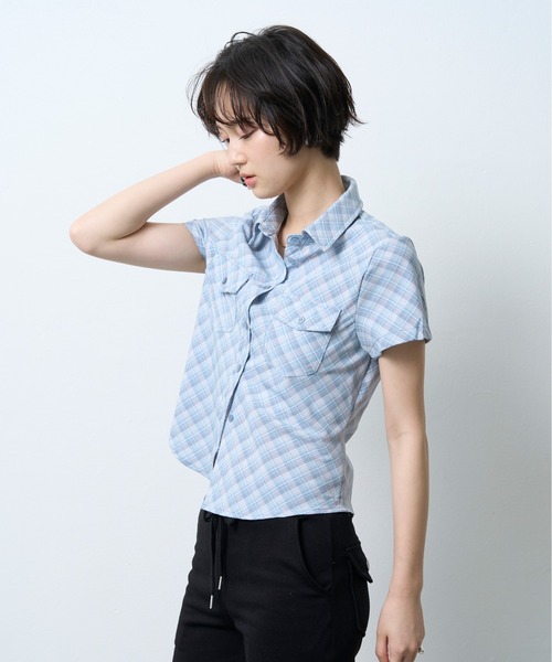 NUJOH(ヌゾ)の「Vintage Check Slim Shirt / ヴィンテージチェックスリムシャツ(シャツ/ブラウス・レディース・ブルー/ブラック/レッド・FREE)」の3枚目の写真