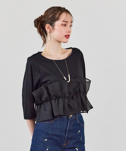Audie a Muses(オーディアミューズ)の「オーガンジードッキングカットソー(Tシャツ/カットソー・レディース・オフホワイト/ブラック・42/38)」の7枚目の写真