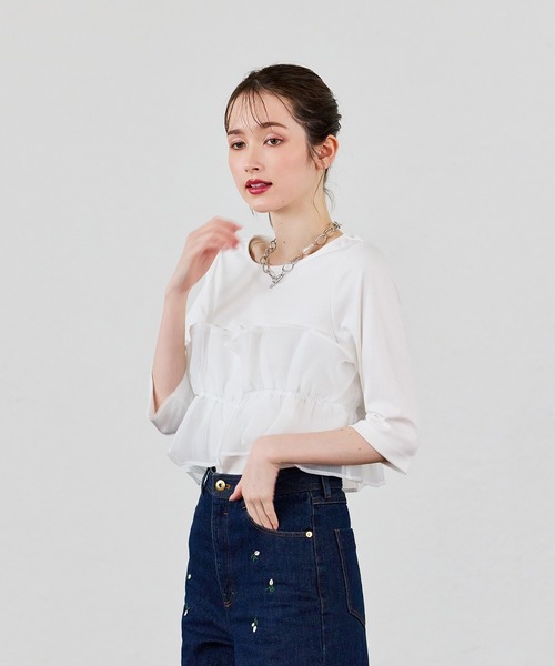 Audie a Muses(オーディアミューズ)の「オーガンジードッキングカットソー(Tシャツ/カットソー・レディース・オフホワイト/ブラック・42/38)」の9枚目の写真