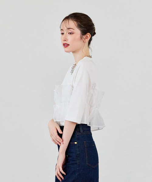 Audie a Muses(オーディアミューズ)の「オーガンジードッキングカットソー(Tシャツ/カットソー・レディース・オフホワイト/ブラック・42/38)」の10枚目の写真