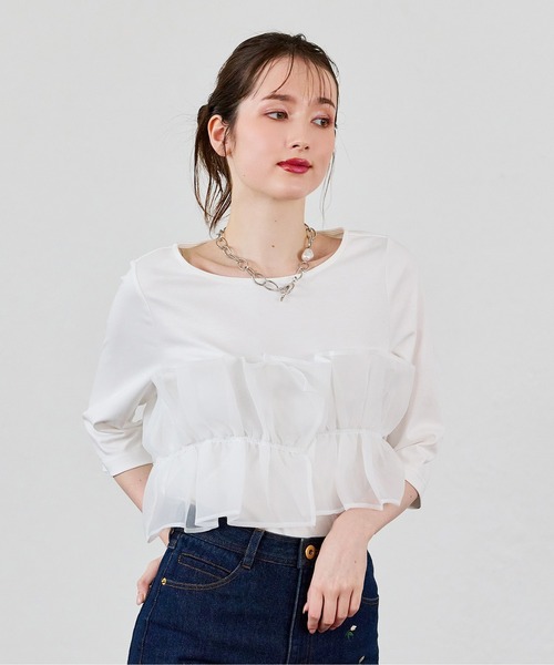 Audie a Muses(オーディアミューズ)の「オーガンジードッキングカットソー(Tシャツ/カットソー・レディース・オフホワイト/ブラック・42/38)」の13枚目の写真