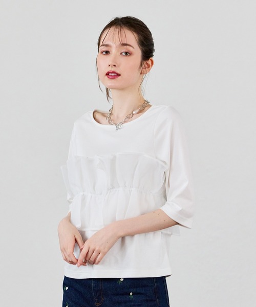 Audie a Muses(オーディアミューズ)の「オーガンジードッキングカットソー(Tシャツ/カットソー・レディース・オフホワイト/ブラック・42/38)」の14枚目の写真