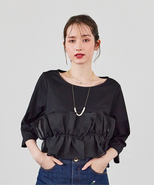 Audie a Muses(オーディアミューズ)の「オーガンジードッキングカットソー(Tシャツ/カットソー・レディース・オフホワイト/ブラック・42/38)」の3枚目の写真