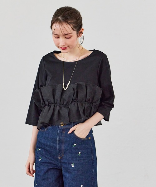 Audie a Muses(オーディアミューズ)の「オーガンジードッキングカットソー(Tシャツ/カットソー・レディース・オフホワイト/ブラック・42/38)」の4枚目の写真