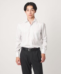 コットン ツイル ストライプ クレリック ワイドカラー ドレスシャツ -イージーアイロン-