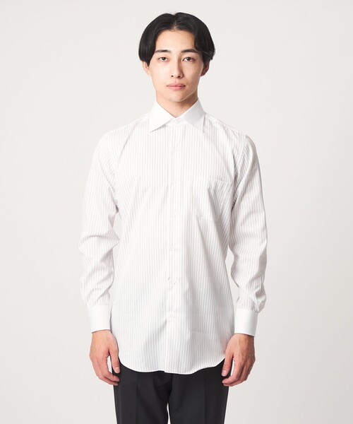 green label relaxing(グリーンレーベルリラクシング)の「コットン ツイル ストライプ クレリック ワイドカラー ドレスシャツ -イージーアイロン-(ビジネスシャツ・メンズ・ブラック・43cm/38cm/41cm/39cm/40cm/37cm/42cm)」の4枚目の写真