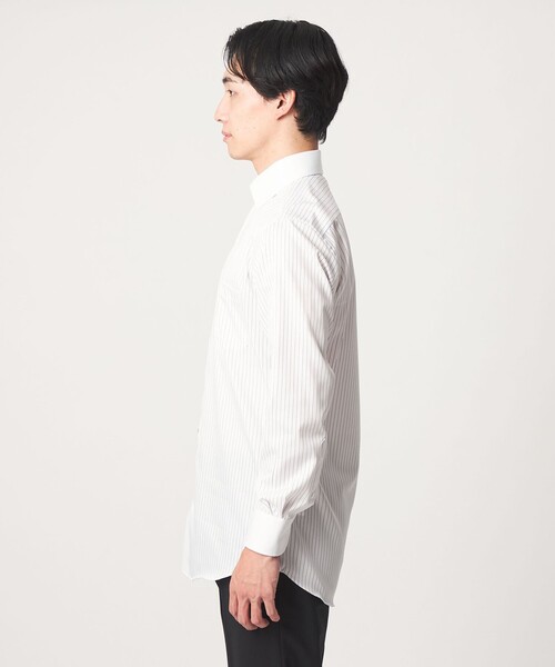 green label relaxing(グリーンレーベルリラクシング)の「コットン ツイル ストライプ クレリック ワイドカラー ドレスシャツ -イージーアイロン-(ビジネスシャツ・メンズ・ブラック・43cm/38cm/41cm/39cm/40cm/37cm/42cm)」の5枚目の写真