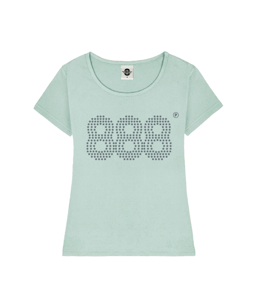 PRIMATE(プライメイト)の「STAR NUMBER.888 レディース Uネック スリムフィット 半袖Tシャツ 6 COLORS(Tシャツ/カットソー・レディース・ピンク/ネイビー/ホワイト/ミント/ミックスグレー/ブラック・SMALL/MEDIUM)」の4枚目の写真