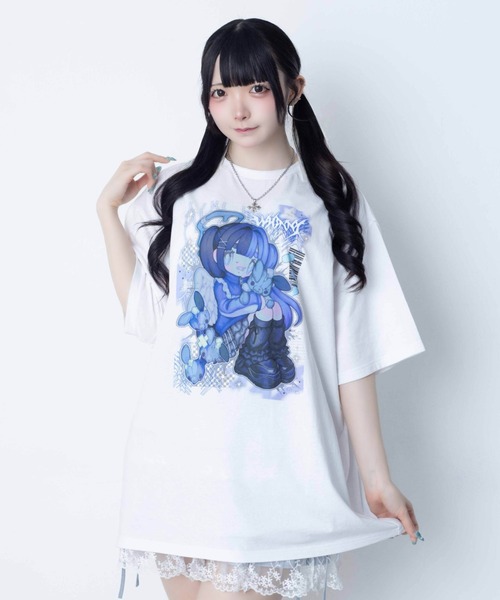 Whinny（ホワイニー）の「Whinny/【2026夏新作♪】闇うさぎ飼い慣らしティー（Tシャツ/カットソー・レディース・ブラック/サックスブルー/ホワイト・FREE）」の2枚目の写真