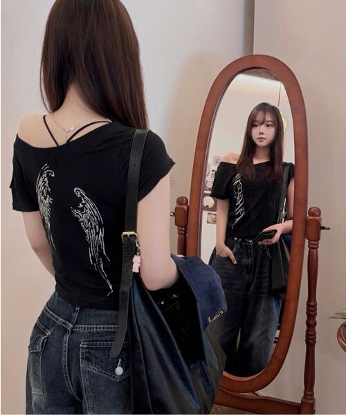 MUCENT(ムセント)の「エーテルエンジェルウィングスワンショルダー半袖Tシャツ(2カラー)(Tシャツ/カットソー・レディース・ホワイト/ブラック・FREE)」の15枚目の写真