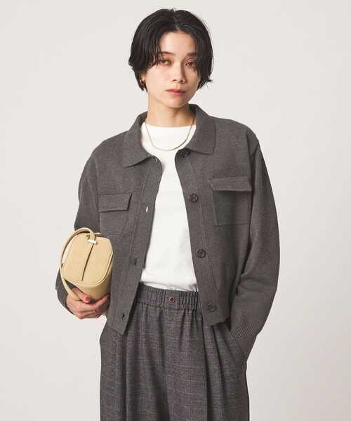 green label relaxing(グリーンレーベルリラクシング)の「ポロニット カーディガン(カーディガン/ボレロ・レディース・ブラック/グレー/オフホワイト/ダークブラウン・FREE)」の1枚目の写真