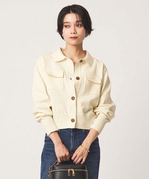 green label relaxing(グリーンレーベルリラクシング)の「ポロニット カーディガン(カーディガン/ボレロ・レディース・ブラック/グレー/オフホワイト/ダークブラウン・FREE)」の2枚目の写真