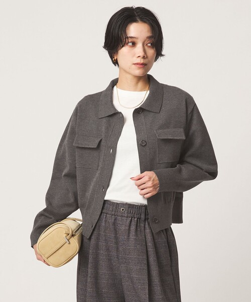 green label relaxing(グリーンレーベルリラクシング)の「ポロニット カーディガン(カーディガン/ボレロ・レディース・ブラック/グレー/オフホワイト/ダークブラウン・FREE)」の5枚目の写真