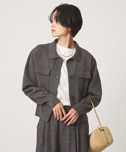 green label relaxing(グリーンレーベルリラクシング)の「ポロニット カーディガン(カーディガン/ボレロ・レディース・ブラック/グレー/オフホワイト/ダークブラウン・FREE)」の6枚目の写真