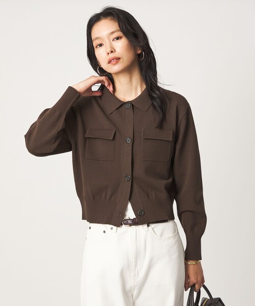 green label relaxing(グリーンレーベルリラクシング)の「ポロニット カーディガン(カーディガン/ボレロ・レディース・ブラック/グレー/オフホワイト/ダークブラウン・FREE)」の21枚目の写真