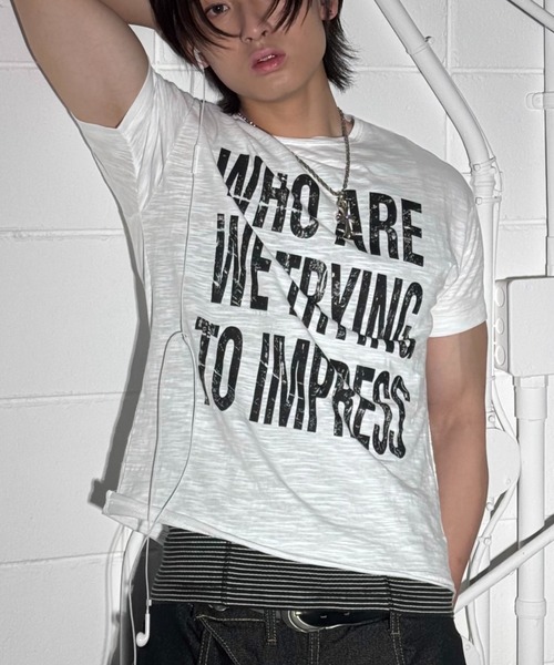 Chikashitsu +(チカシツプラス)の「【Chikashitsu +】graphics slub cropped tee / 【チカシツプラス】グラフィックスラブクロップド半袖Tシャツ(Tシャツ/カットソー・メンズ・ホワイト/グレー/ブラック・ONE SIZE)」の6枚目の写真