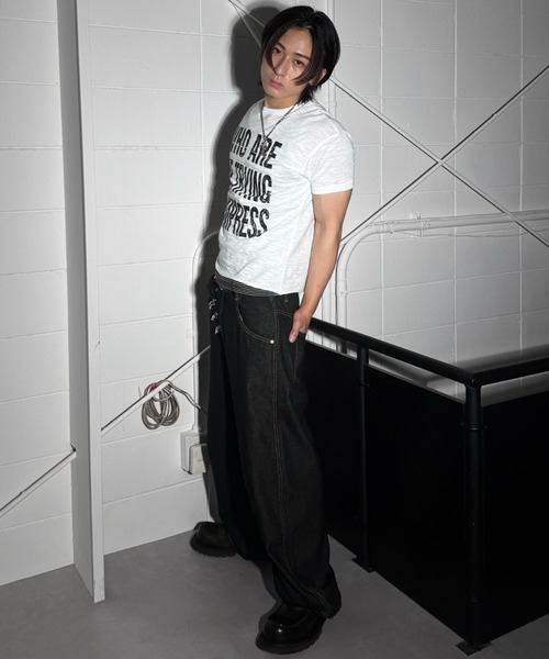 Chikashitsu +(チカシツプラス)の「【Chikashitsu +】graphics slub cropped tee / 【チカシツプラス】グラフィックスラブクロップド半袖Tシャツ(Tシャツ/カットソー・メンズ・ホワイト/グレー/ブラック・ONE SIZE)」の5枚目の写真
