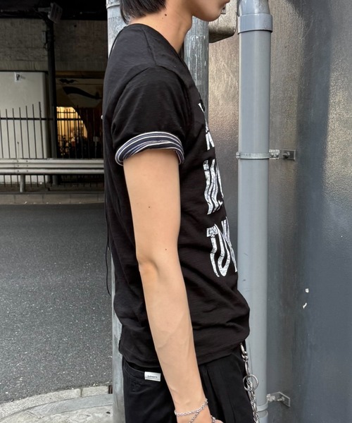 Chikashitsu +(チカシツプラス)の「【Chikashitsu +】graphics slub cropped tee / 【チカシツプラス】グラフィックスラブクロップド半袖Tシャツ(Tシャツ/カットソー・メンズ・ホワイト/グレー/ブラック・ONE SIZE)」の18枚目の写真