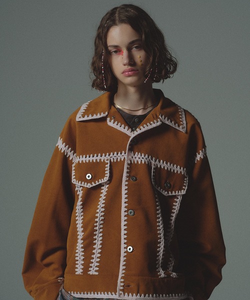 amok(アモク)の「HAND KNITTING BLOUSON(ブルゾン・メンズ・キャメル/チャコール・S/M)」の2枚目の写真
