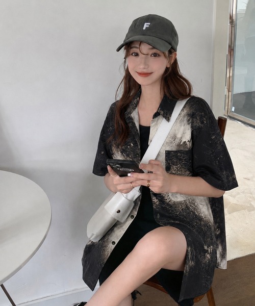 CANVAS+(キャンバスプラス)の「【CANVAS+】ニュアンス柄半袖ルーズシャツ(シャツ/ブラウス・レディース・ブラック系・M)」の6枚目の写真