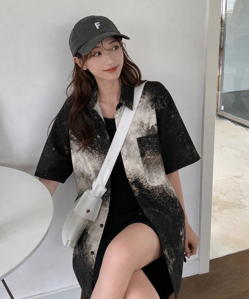 CANVAS+(キャンバスプラス)の「【CANVAS+】ニュアンス柄半袖ルーズシャツ(シャツ/ブラウス・レディース・ブラック系・M)」の7枚目の写真