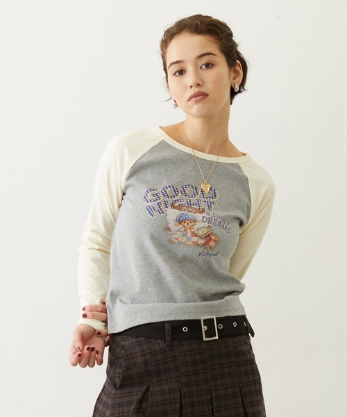 MILKFED.(ミルクフェド)の「SLEEPING M.FEDDY COMPACT B/B TEE(Tシャツ/カットソー・レディース・ライトグリーン/オフホワイト/アッシュ・ONE SIZE)」の2枚目の写真