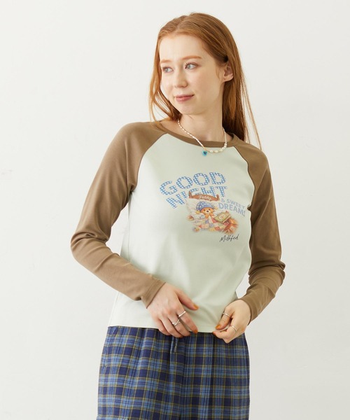 MILKFED.(ミルクフェド)の「SLEEPING M.FEDDY COMPACT B/B TEE(Tシャツ/カットソー・レディース・ライトグリーン/オフホワイト/アッシュ・ONE SIZE)」の3枚目の写真