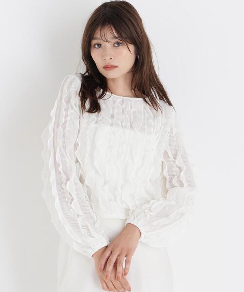 NATURAL BEAUTY BASIC(ナチュラルビューティーベーシック)の「シアーフリルプルオーバー(Tシャツ/カットソー・レディース・ブラック/オフホワイト・FREE)」の2枚目の写真