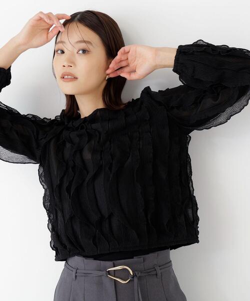NATURAL BEAUTY BASIC(ナチュラルビューティーベーシック)の「シアーフリルプルオーバー(Tシャツ/カットソー・レディース・ブラック/オフホワイト・FREE)」の1枚目の写真