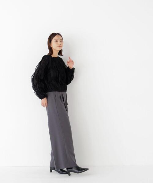 NATURAL BEAUTY BASIC(ナチュラルビューティーベーシック)の「シアーフリルプルオーバー(Tシャツ/カットソー・レディース・ブラック/オフホワイト・FREE)」の8枚目の写真