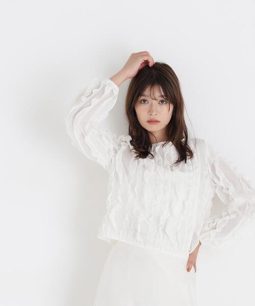 NATURAL BEAUTY BASIC(ナチュラルビューティーベーシック)の「シアーフリルプルオーバー(Tシャツ/カットソー・レディース・ブラック/オフホワイト・FREE)」の17枚目の写真