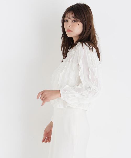 NATURAL BEAUTY BASIC(ナチュラルビューティーベーシック)の「シアーフリルプルオーバー(Tシャツ/カットソー・レディース・ブラック/オフホワイト・FREE)」の3枚目の写真