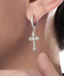 シルバークロス&ストーンドロップピアス/両耳用/メンズ(ANM)