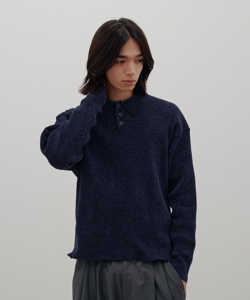 LOWRYS FARM（ローリーズファーム）の「【LFM(U)】ワイドリブモールニットポロ　 1074439（ニット/セーター・メンズ・ネイビー/ブラウン/アイボリー・MEDIUM/LARGE）」の3枚目の写真