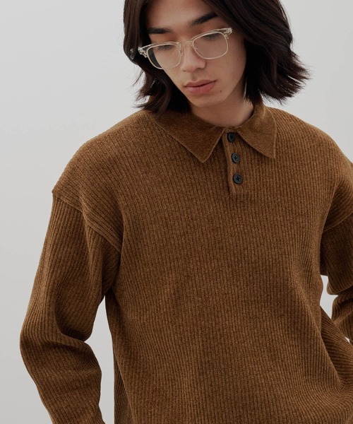 LOWRYS FARM（ローリーズファーム）の「【LFM(U)】ワイドリブモールニットポロ　 1074439（ニット/セーター・メンズ・ネイビー/ブラウン/アイボリー・MEDIUM/LARGE）」の2枚目の写真