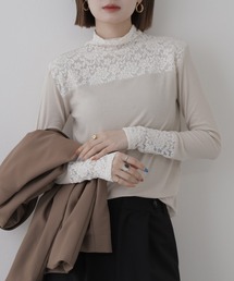 BRODIAEA レース切替ハイネックプルオーバー 長袖
